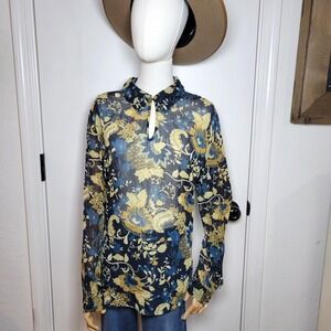 Soft Surroundings Metallic Paisley Sheer Shimmer Blouse Large Holiday Party Chic